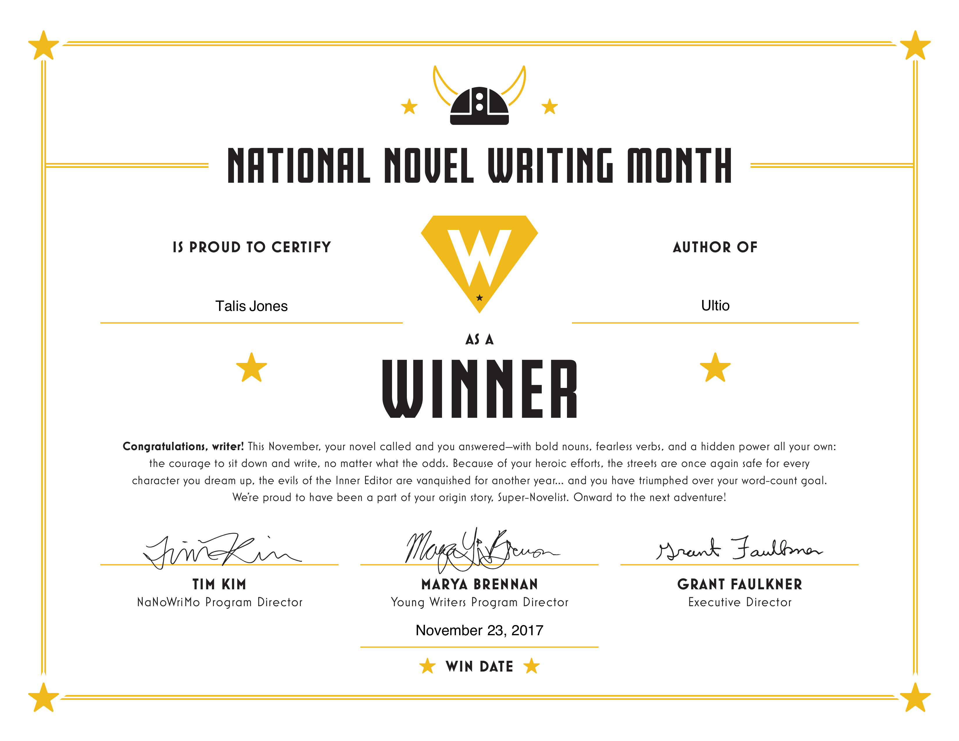 NaNo-2017-Winner Certificate-Talis Jones